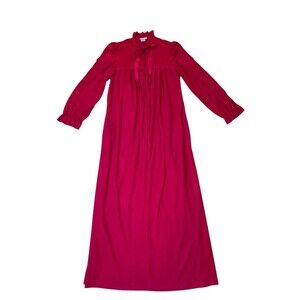 CJ’s Vintage Long-Sleeve Front-Zip Nightgown Ruffled Collar Dark Pink Pajamas M